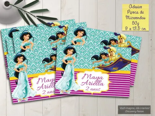 Rótulo Adesivo Pipoca de Microondas Princesa Jasmine