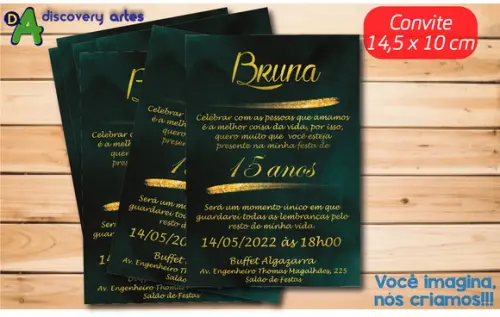 Convite 15 Anos Verde com Dourado