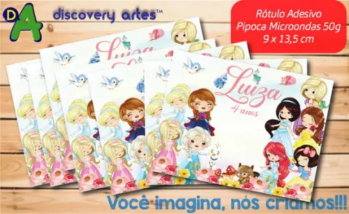 Rotulo Adesivo Pipoca de Microondas Princesas Cute