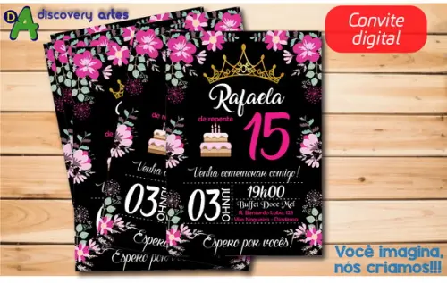 Convite Digital Aniversário 15 Anos Floral Pink