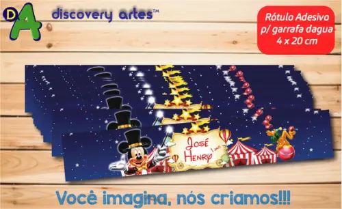 Rótulo Adesivo Garrafa de Água Circo do Mickey