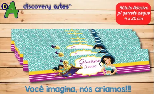 Rótulo Adesivo Garrafa de Água Princesa Jasmine