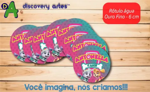 Rótulo Adesivo Água Ouro Fino Patrulha Canina Skye e Everest