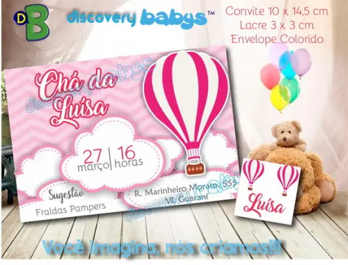 Convite Chá de Bebê Balão rosa