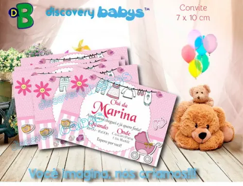 Convite Chá de Bebê Varal rosa