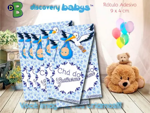 Rótulo Adesivo Tubete Chá de Bebê Cegonha Azul