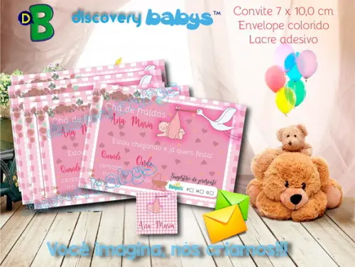 Convite Chá de Bebê Cegonha rosa