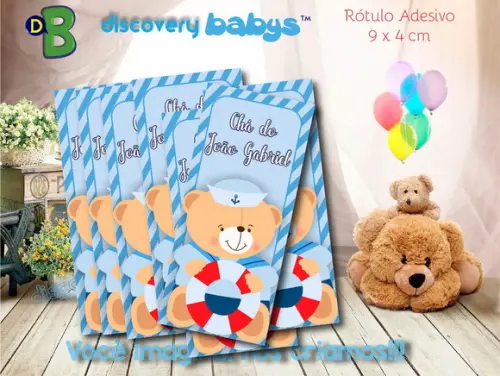 Rótulo Adesivo Tubete Chá de Bebê Ursinho Marinheiro