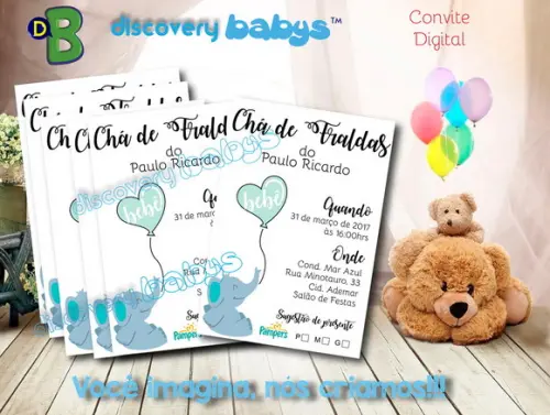 Convite Digital Chá de bebê elefante
