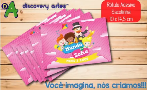 Rótulo Adesivo Sacola Mundo Bita Rosa