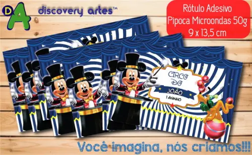 Rótulo Adesivo Pipoca de Microondas Circo do Mickey