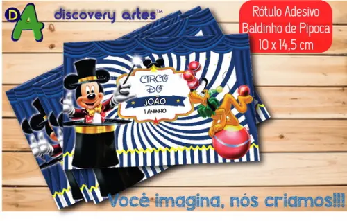 Rótulo Baldinho de Pipoca Circo do Mickey