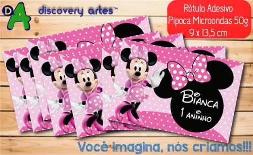 Rótulo Adesivo Pipoca de Microondas Minnie Rosa
