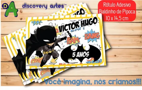 Rótulo Adesivo Baldinho de Pipoca Batman