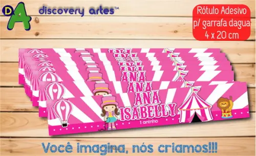 Rótulo Adesivo Garrafa D'água Circo Rosa