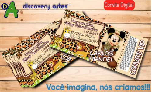 Convite Ingresso Digital Mickey Safari