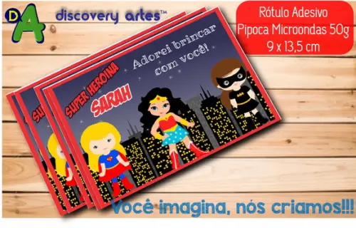 Rótulo Adesivo Pipoca Microondas Super Heroínas