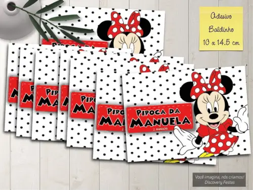 Rótulo Adesivo Baldinho de Pipoca Minnie