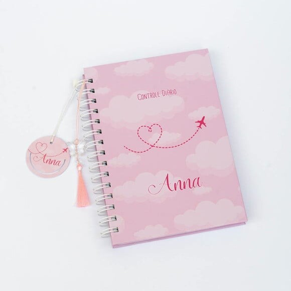 Caderno Controle da Rotina do Bebê Avião Coração Rosa