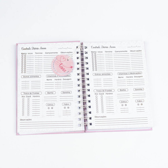 Caderno Controle da Rotina do Bebê Avião Coração Rosa