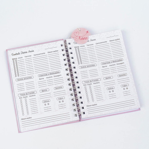 Caderno Controle da Rotina do Bebê Avião Coração Rosa