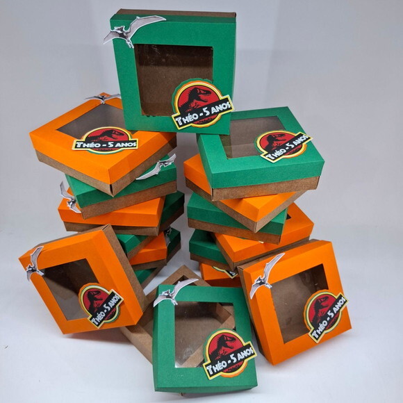 Caixa para 4 Docinhos Festa Dinossauro - Kit 20u