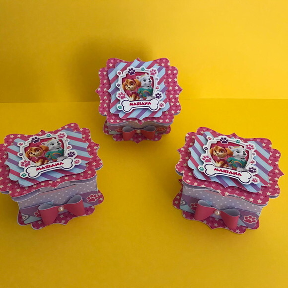 Caixinha Personalizada Patrulha Canina Rosa - Kit 12unidades