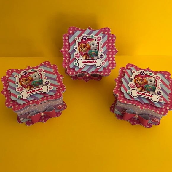 Caixinha Personalizada Patrulha Canina Rosa - Kit 12unidades