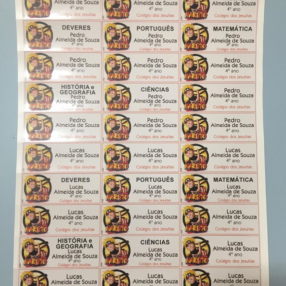 Etiquetas Laváveis Naruto