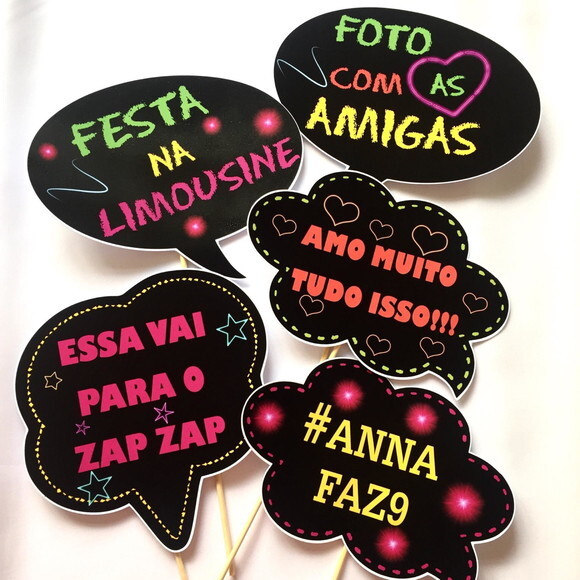 Plaquinhas Divertidas Festa Neon - Kit 10 Unidades