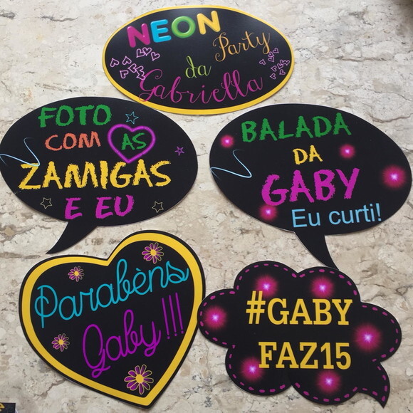 Plaquinhas Divertidas Festa Neon - Kit 10 Unidades