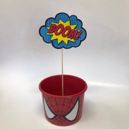 30 Centro de Mesa (1 Baldinho e 1 Onomatopeia) Homem Aranha