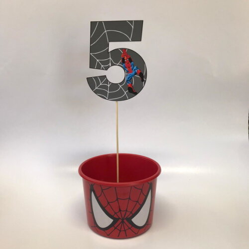 30 Centro de Mesa (1 Baldinho e 1 Onomatopeia) Homem Aranha