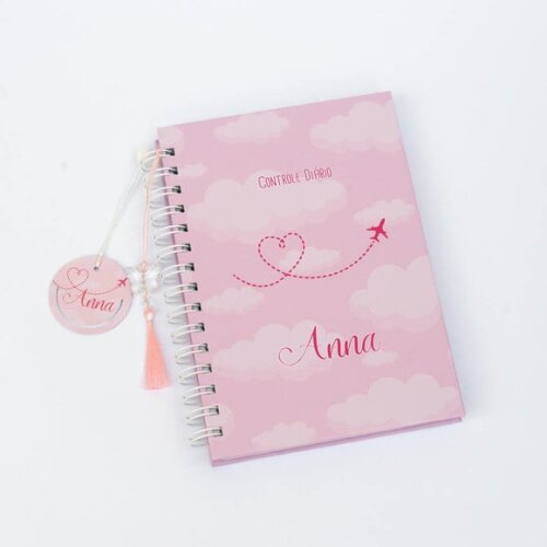 Caderno Controle da Rotina do Bebê Avião Coração Rosa