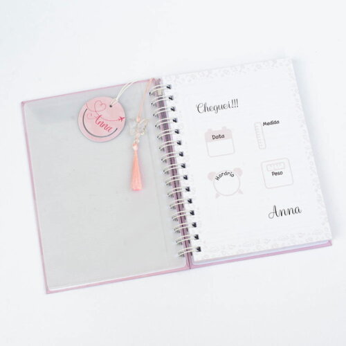 Caderno Controle da Rotina do Bebê Avião Coração Rosa