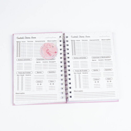 Caderno Controle da Rotina do Bebê Avião Coração Rosa