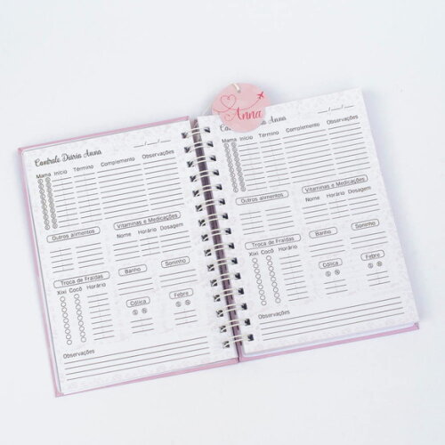 Caderno Controle da Rotina do Bebê Avião Coração Rosa