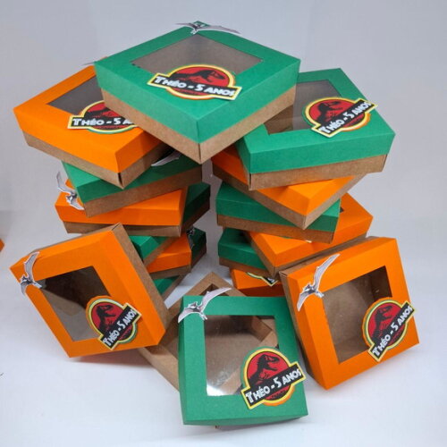 Caixa para 4 Docinhos Festa Dinossauro - Kit 20u