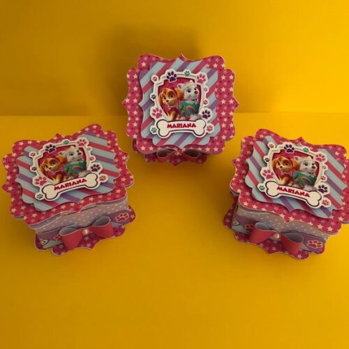 Caixinha Personalizada Patrulha Canina Rosa - Kit 12unidades