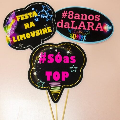 Plaquinhas Divertidas Festa Neon - Kit 10 Unidades
