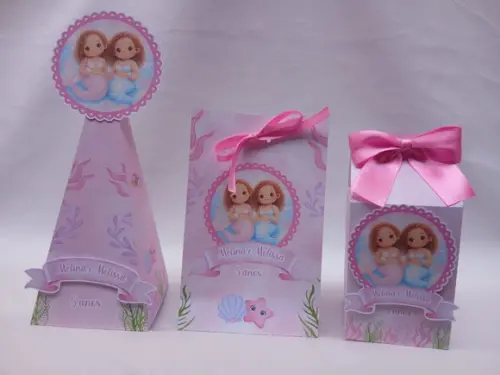 30 Kit Papelaria - 10caixa Milk /piramide/ Sacolinha Pp