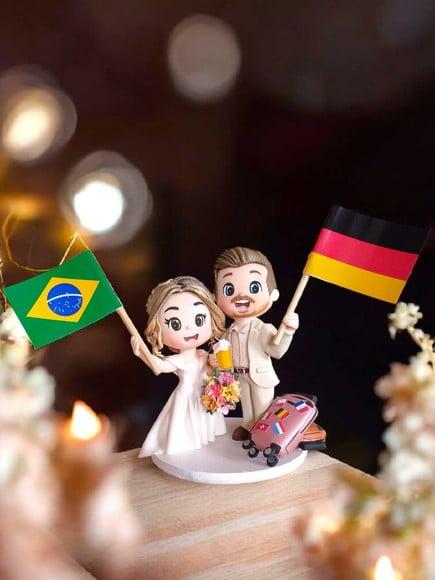 Topo de Bolo Casamento Noivinhos Bandeira Time