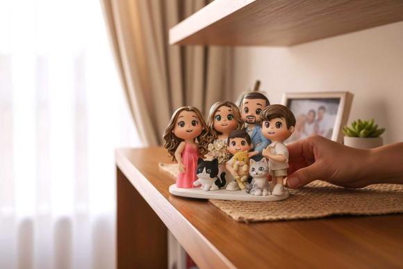 Topo de Bolo Família Noivos com Filhos Biscuit Personalizado