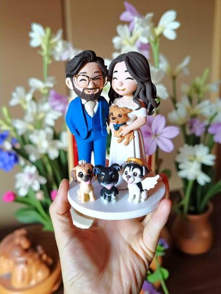 Topo de Bolo Noivinhos Oriental com Pets Personalizado