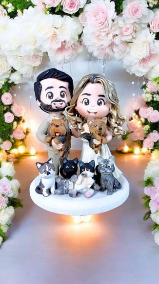 Topo de Bolo Noivinhos com Pets Personalizado Biscuit