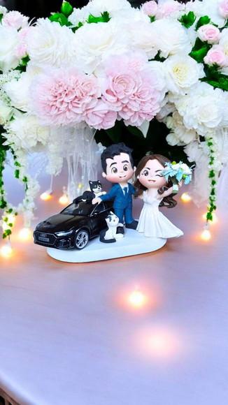 Topo de Bolo Casamento Noivinhos com Carro Gatinhos