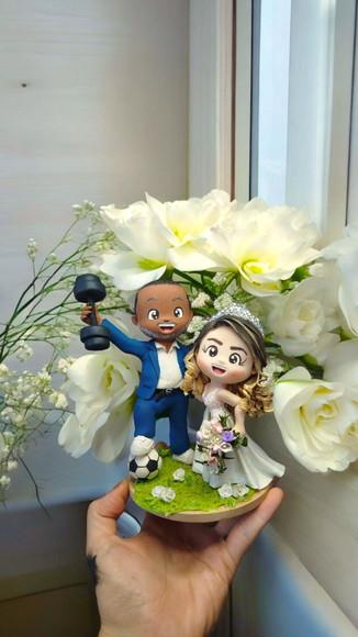 Topo de Bolo Casamento Futebol e Peso Academia