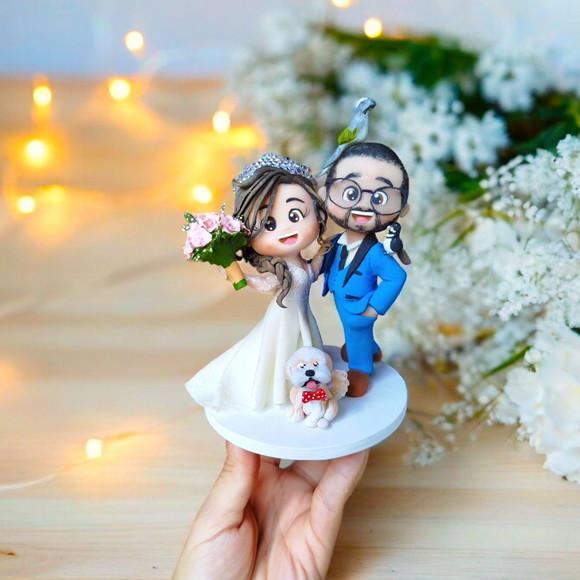 Topo de Bolo Casamento Noivinhos com Pássaros