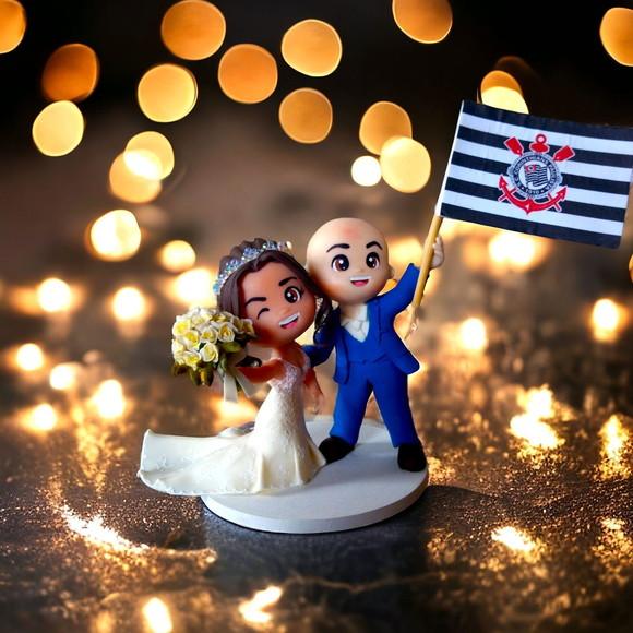 Topo de Bolo Casamento Noivinhos Bandeira Time