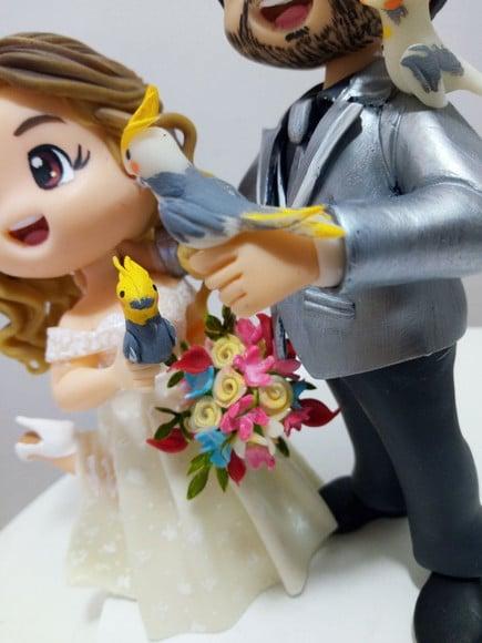 Topo de Bolo Noivinhos Casamento Personalizados Calopsitas